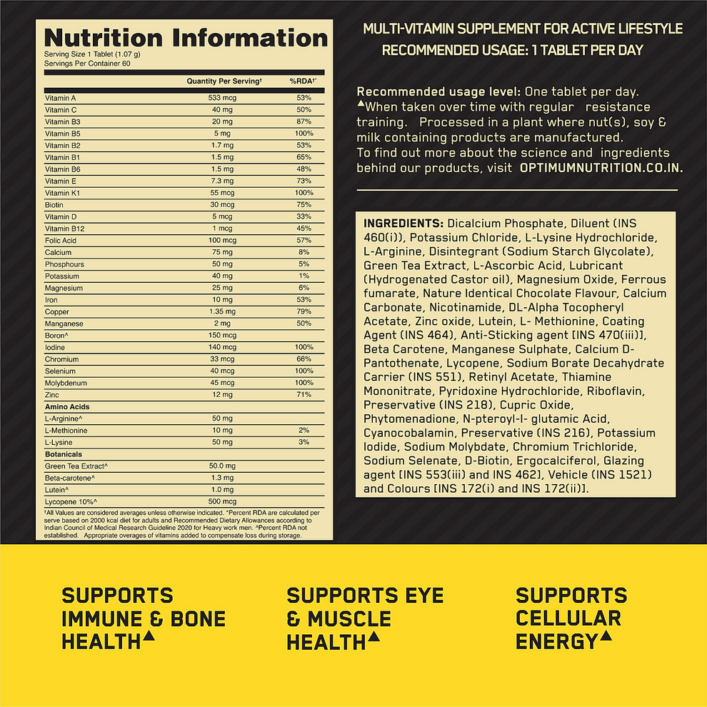 ON Multivitamin for MEN- 60 Tablets, 26 Vitamins & Minerals, Amino Acids & Anti-Oxidants