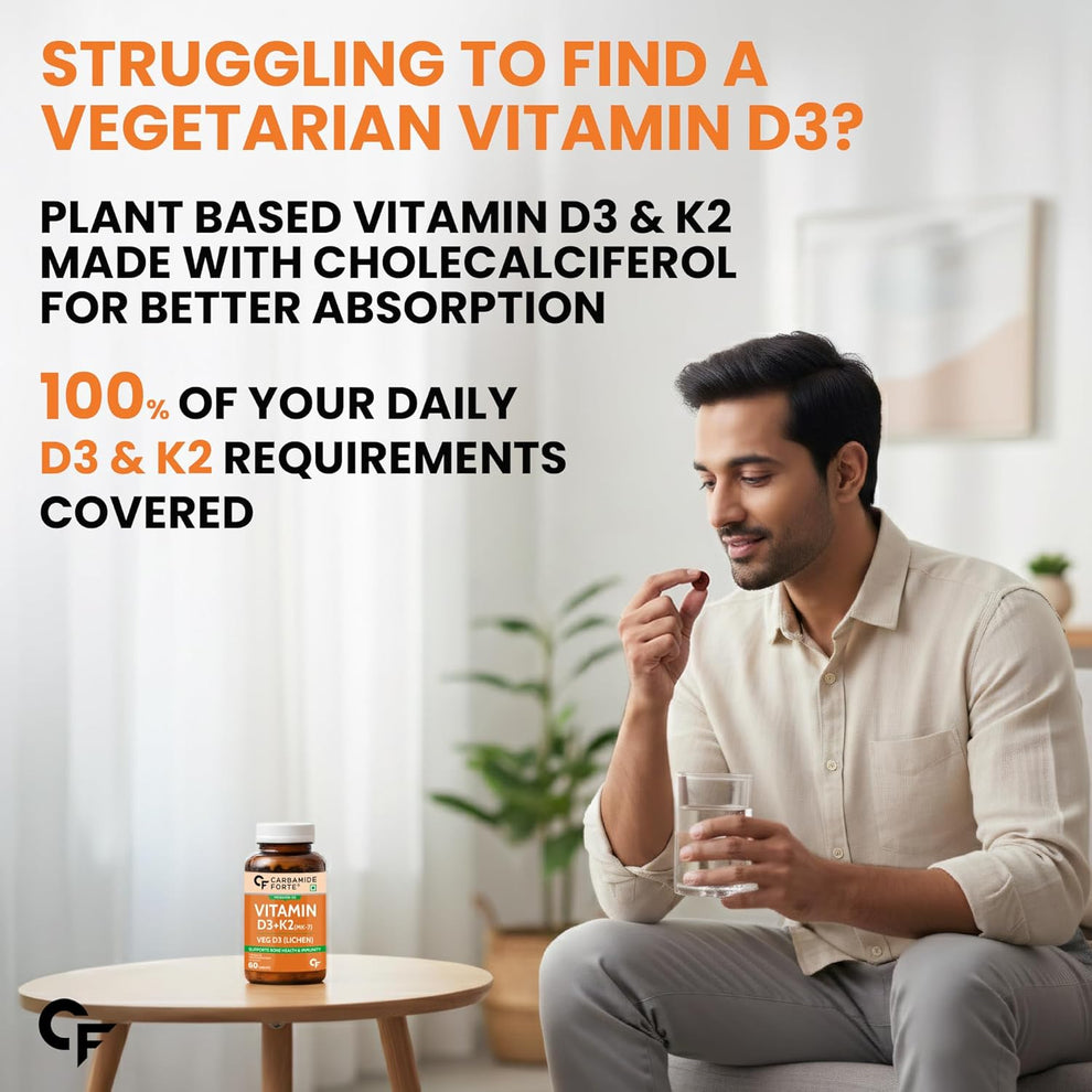Carbamide Forte Vitamin D3 K2 Supplement | Veg D3 - Lichen - 120 Tablets