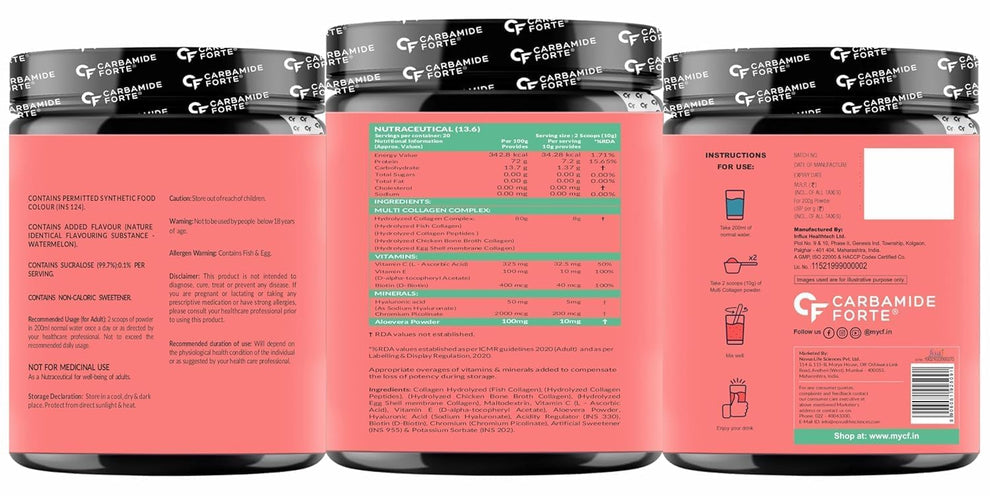 Carbamide Forte Multi Collagen Powder with 5 Types of Collagen Peptides (Type I, II, III, V, X)