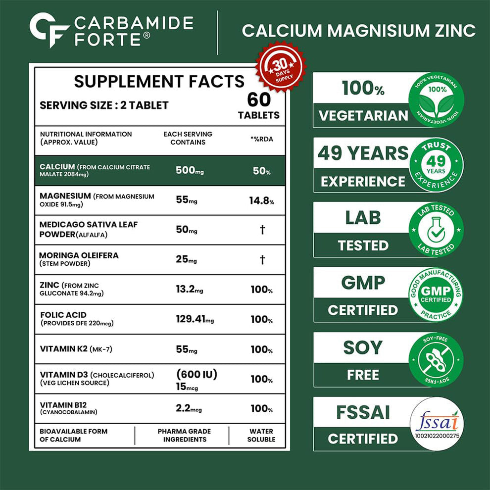 Carbamide Forte Calcium Magnesium Zinc Tablets – For Bone & Joint Support (60 Tablets)