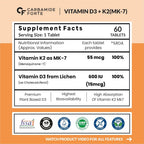 Carbamide Forte Vitamin D3 K2 Supplement | Veg D3 - Lichen - 120 Tablets